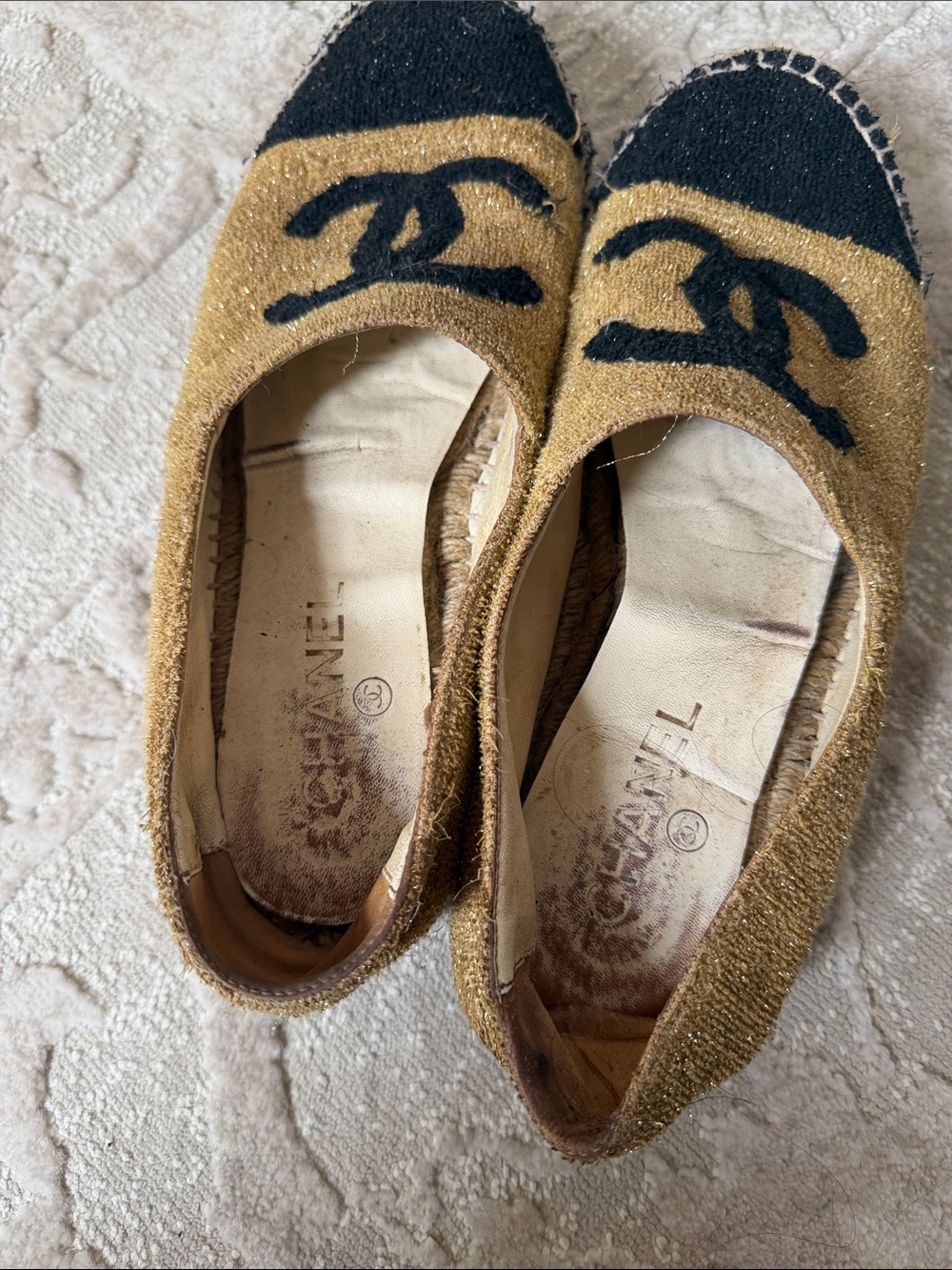 CHANEL Gold and Black Logo Espadrilles - Picture 3 of 4